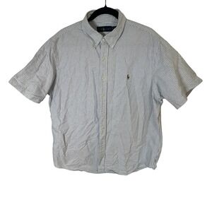 Ralph Lauren Button Down Mens XL Blue Striped Short Sleeve Seersucker Shirt